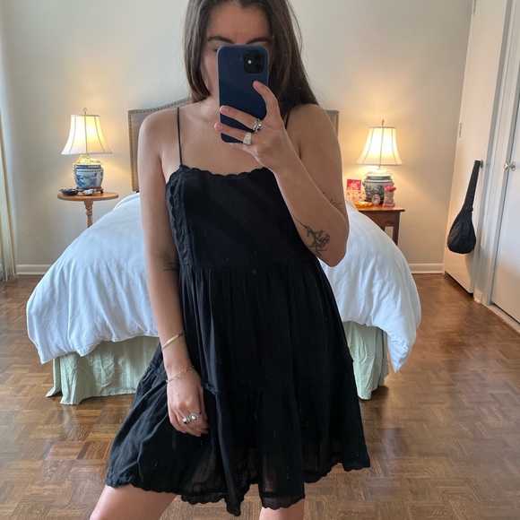 Black Cotton Mini Dress - Picture 1 of 4